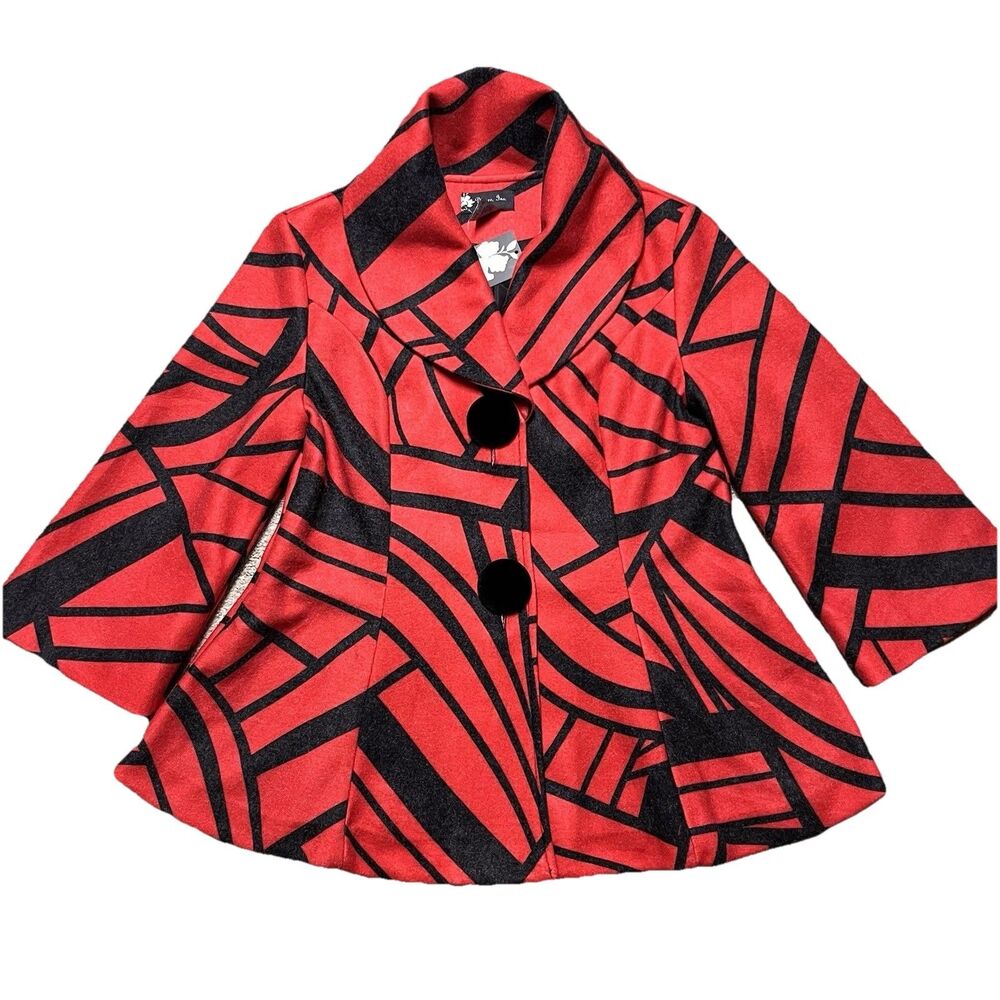 NWT Damee Inc Jacket Women Medium Red Black Artsy Top Art to Wear Artistic Shirt
